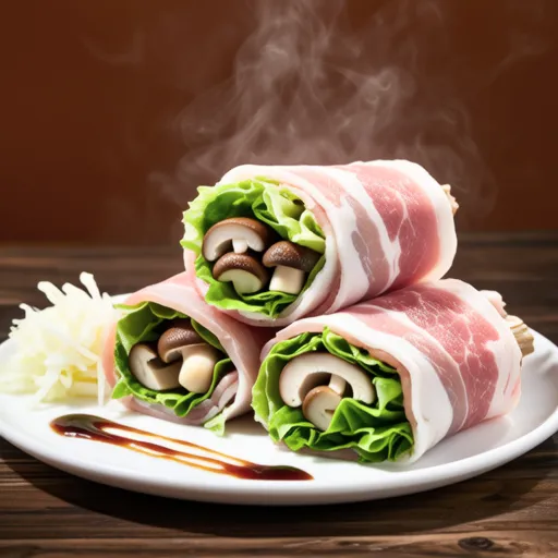 Lettuce and Mushroom Pork Belly Rolls