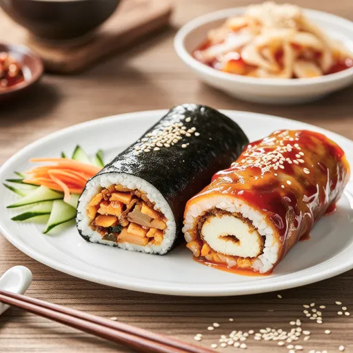 Soy Sauce Fish Cake Gimbap + Spicy Fish Cake Gimbap