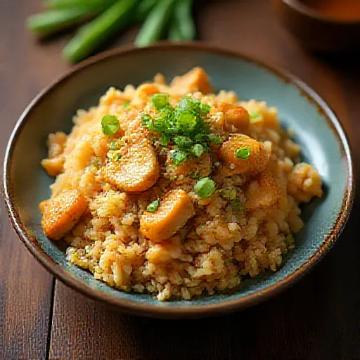 Arroz frito com peito de frango e repolho