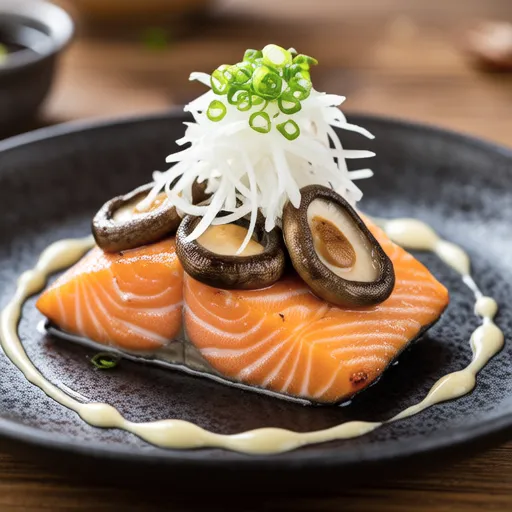 Salmon and Oyster Mushroom with Grated Daikon Ponzu