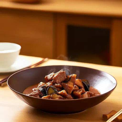 Salteado de carne de cerdo y berenjenas