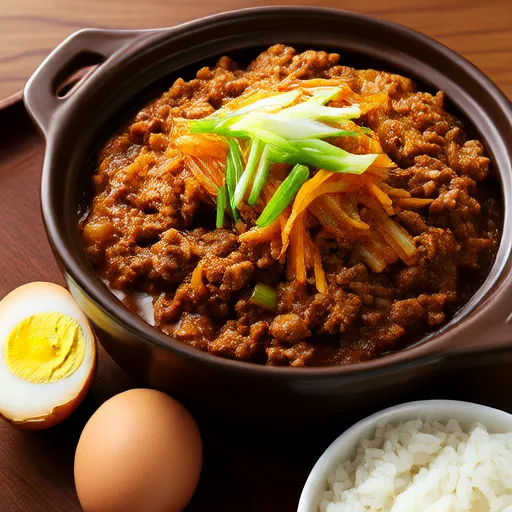 감자와 밥을 곁들인 다진 고기 스튜
