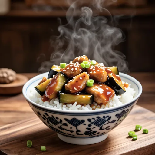 Sweet Soy Sauce Chicken and Eggplant Rice Bowl