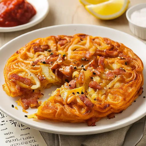 Картофельные оладьи с беконом и омлетом