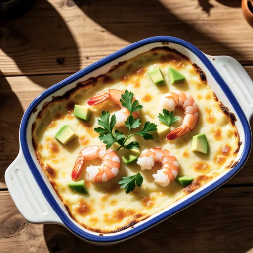 Tofu Cream Shrimp Avocado Gratin