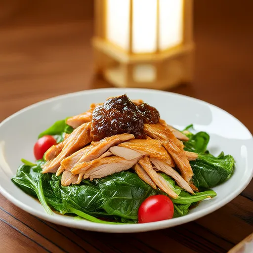 Ensalada al vapor de pollo y espinacas