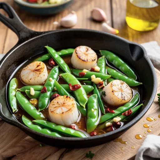Scallops and Pea Shoots Ajillo