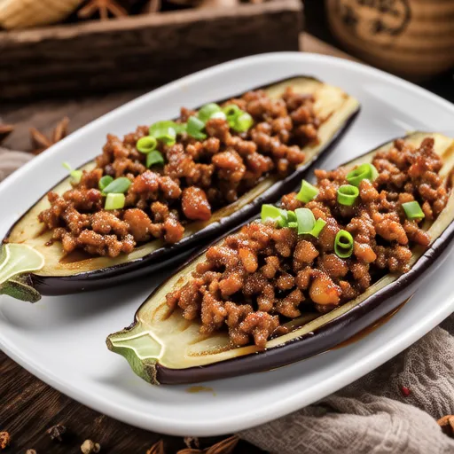 Sweet and Spicy Minced Pork on Eggplant Boats