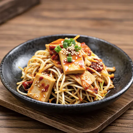 Stir-fried Sprouts and Fried Tofu with Kimchi