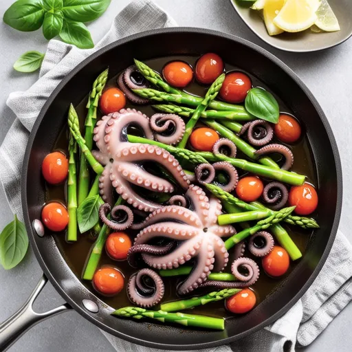 Stir-fried Octopus and Asparagus with Lemon Basil