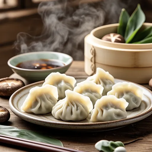 Steamed Dumplings with Chicken and Chrysanthemum Greens