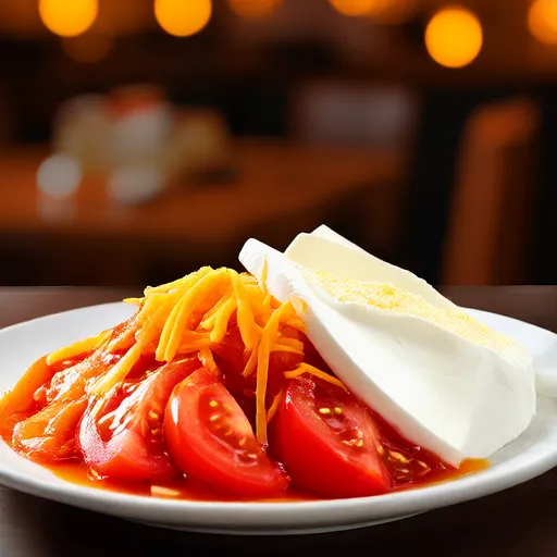 Insalata di pomodori e formaggio con condimento allo yogurt