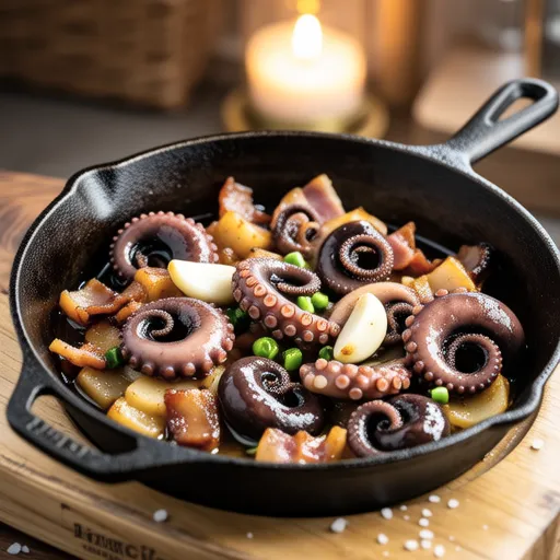 Maitake, Bacon, and Octopus Ajillo