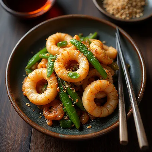 Sweet and Spicy Stir-fried Squid and Shishito Peppers