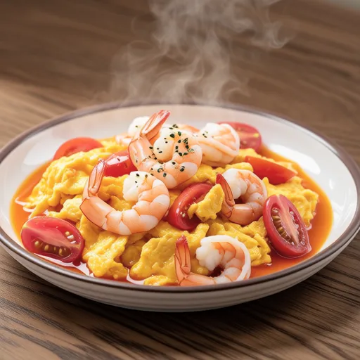 Shrimp and Tomato Stir-fried with Eggs