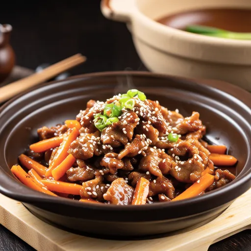 ごま油で炒める人参と豚肉の炒め物