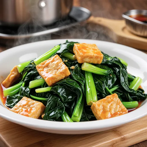 Stir-fried Tatsoi with Fried Tofu