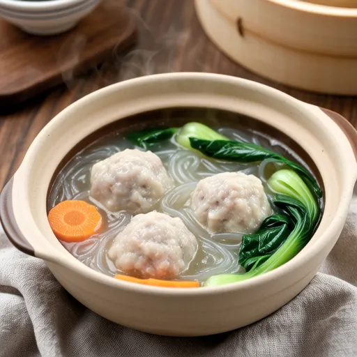 Chicken Meatball and Chrysanthemum Vermicelli Soup