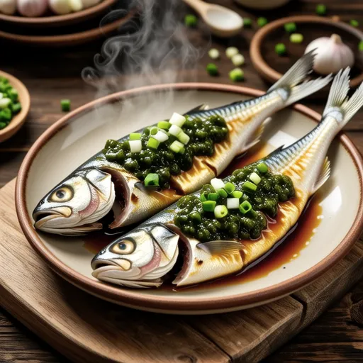 Grilled Pacific Saury with Scallion Miso Sauce