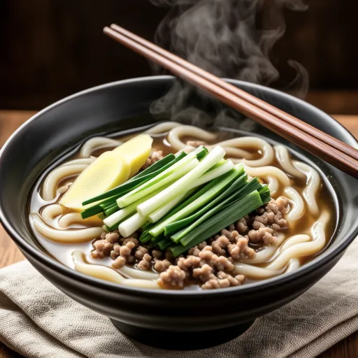 Spring Chrysanthemum and Ground Pork Thick Udon