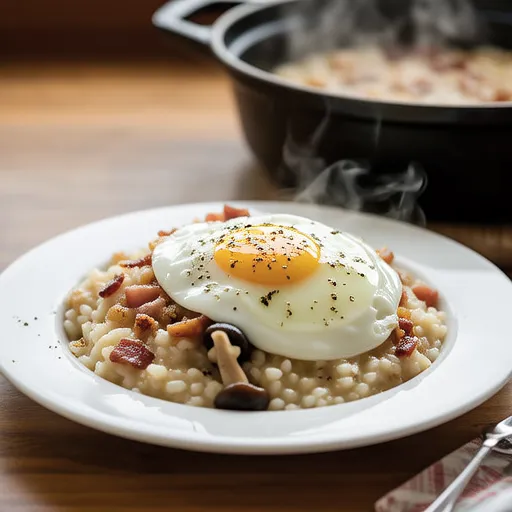 Mushroom and Onion Risotto-style with Onsen Egg