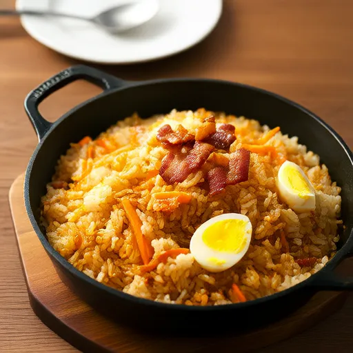 Жареный рис с беконом и морковью