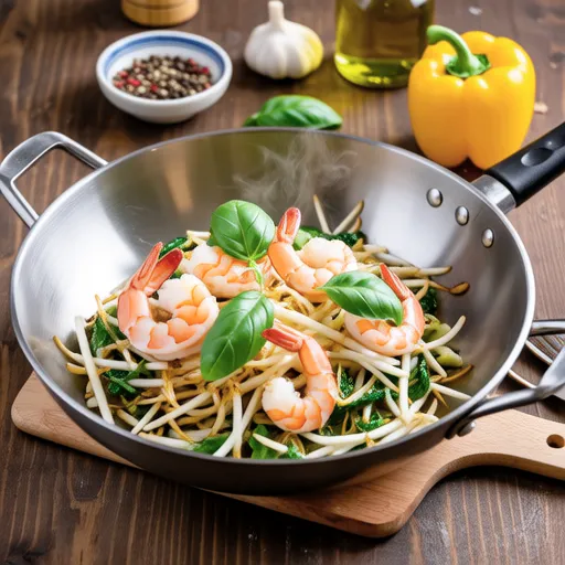 Stir-fried Bean Sprouts and Shrimp with Basil Cheese