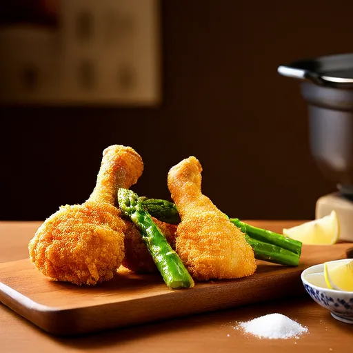 Tempura di pollo e asparagi