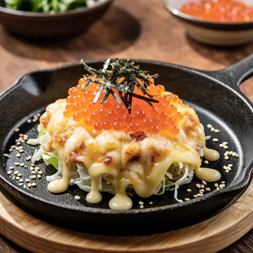 Seafood and Cheese Okonomiyaki with Pollock Roe