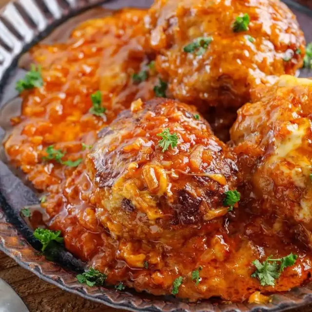 チーズたっぷりトマトソースの肉汁ハンバーグ