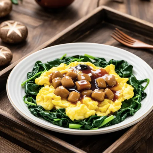 Spinach and Shimeji Mushroom Stir-fried Eggs
