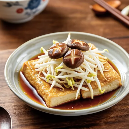 Bean Sprouts and Fried Tofu with Nametake Sauce