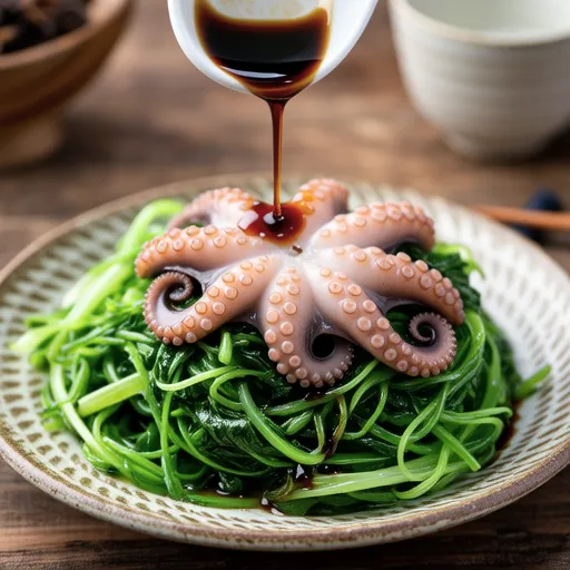Chingensai and Octopus with Vinegar Miso Dressing