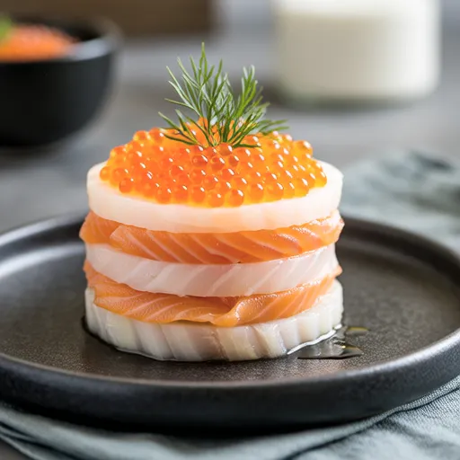 Turnip Mille-Feuille with Salmon and Roe