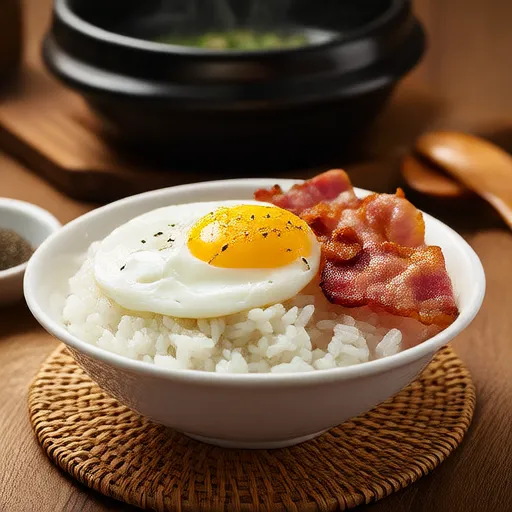 Tigela de café da manhã com bacon e ovo