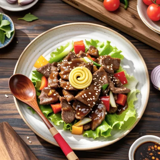 Beef Stir-fry with Colorful Vegetables and Mustard
