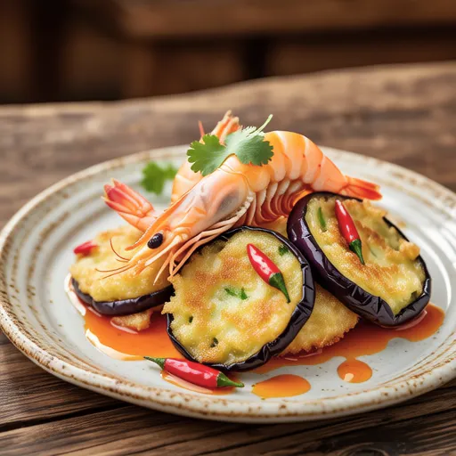 Shrimp and Eggplant Fritters with Chili Sauce
