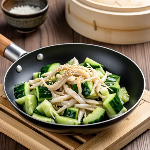 Stir-fried Cucumber and Imitation Crab with Coconut Oil