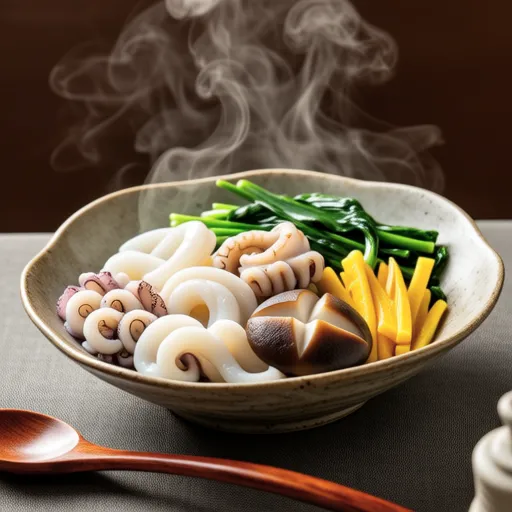 Nanohana and Squid Peperoncino Steamed