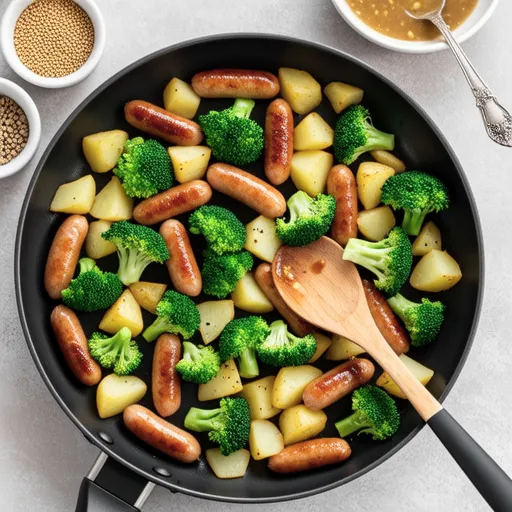 Broccoli and Sausage with Grain Mustard Stir-fry
