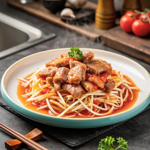 Pork and Bean Sprouts with Tomato Sauce