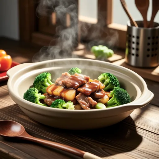 Broccoli and Pork Miso Cheese Stir-fry
