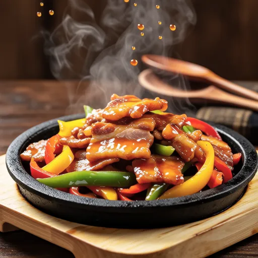 Stir-fried Bell Peppers and Crispy Pork with Gochujang Mayo