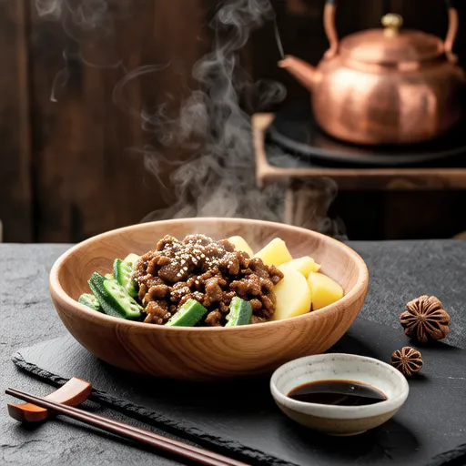 Stir-fried Ground Meat and Okra with Sesame Miso