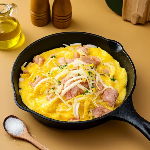 Свиное мясо с луком и яйцом