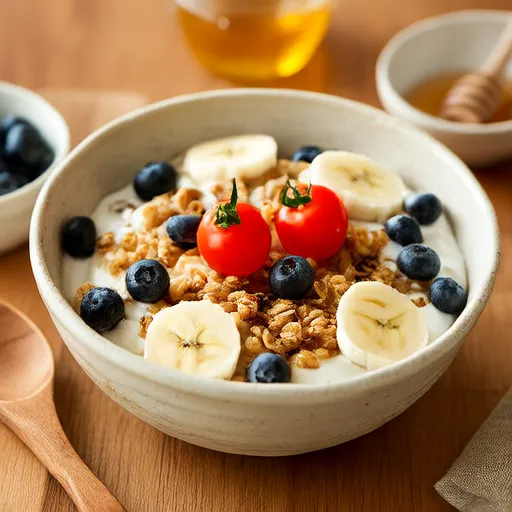 Ciotola di yogurt con pomodorini e banana