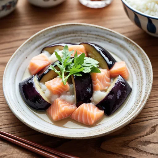 Salmon and Eggplant Simmered with Okara