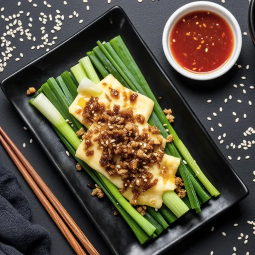 Grilled Green Onion with Seaweed and Cheese