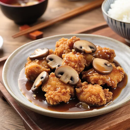 Chicken Karaage with Mushroom Sauce