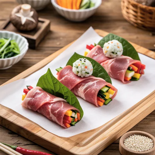 Beef Rolls with Vegetables and Rice Balls